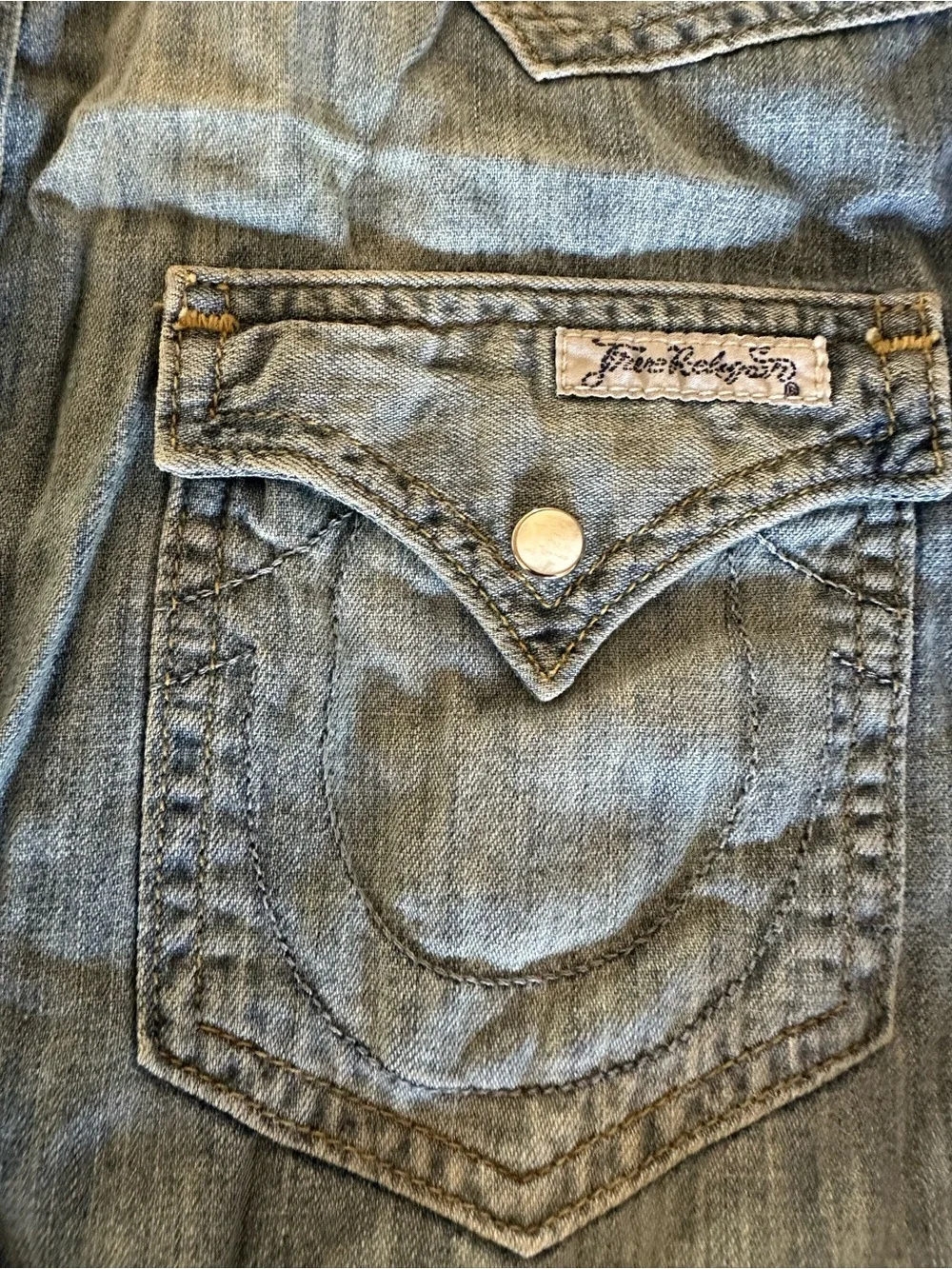True Religion Rolling Bones Denim Pearl Snap Shirt